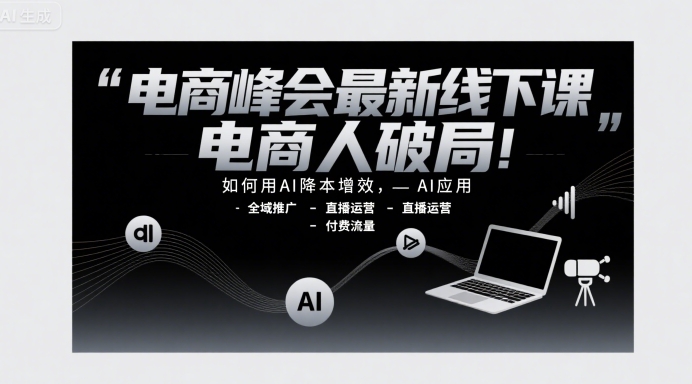 电商峰会最新线下课，电商人破局，如何用AI降本增效，AI应用-全域推广-直播运营-付费流量-百盟网